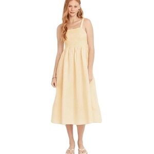 J. Crew Light Yellow Midi linen Smocked Dress